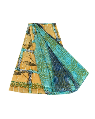 Sanskriti Vintage Blue From India Sarees Printed Georgette Sari 5Yd Craft Fabric, PRG-2405-Blue-Printed Floral Design-Poly Georgette-2