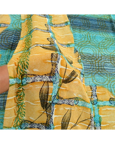 Sanskriti Vintage Blue From India Sarees Printed Georgette Sari 5Yd Craft Fabric, PRG-2405-Blue-Printed Floral Design-Poly Georgette-5