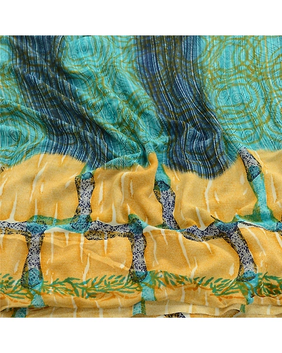 Sanskriti Vintage Blue From India Sarees Printed Georgette Sari 5Yd Craft Fabric, PRG-2405-Blue-Printed Floral Design-Poly Georgette-7