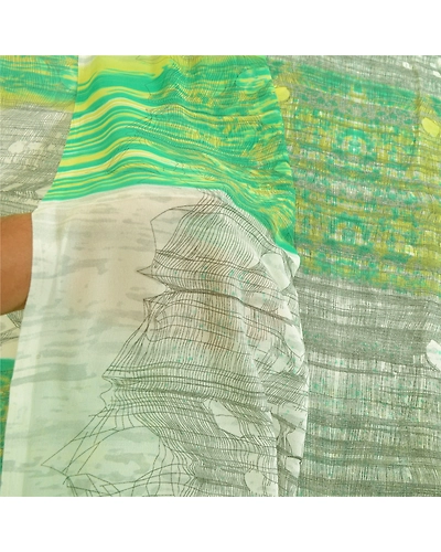 Sanskriti Vintage Green From India Sarees Printed Georgette Sari Craft Fabric, PRG-2417-Green-Printed Abstract Design-Poly Georgette-4