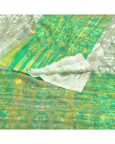 Sanskriti Vintage Green From India Sarees Printed Georgette Sari Craft Fabric, PRG-2417-Green-Printed Abstract Design-Poly Georgette-9