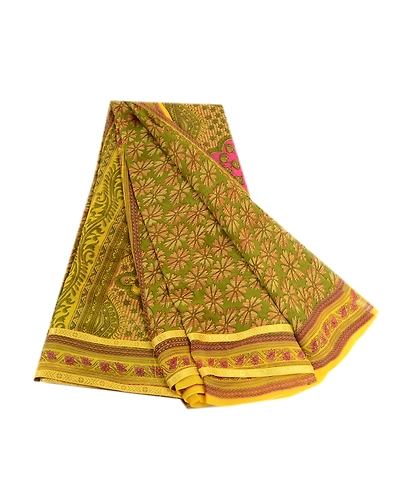 Sanskriti Vintage Green Indian Sarees Printed Georgette Sari Floral Craft Fabric, PRG-2420-Green-Printed Floral Design-Poly Georgette-2