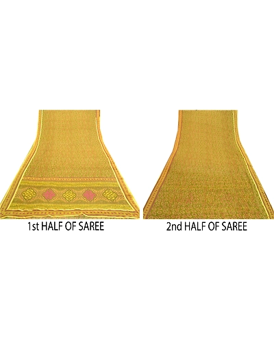 Sanskriti Vintage Green Indian Sarees Printed Georgette Sari Floral Craft Fabric, PRG-2420-Green-Printed Floral Design-Poly Georgette-5