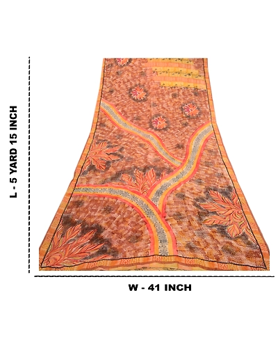 Sanskriti Vintage Brown Sarees Indian Pure Georgette Silk Printed Sari Fabric, PRG-2472-Brown-Printed Floral Design-Pure Georgette Silk-3