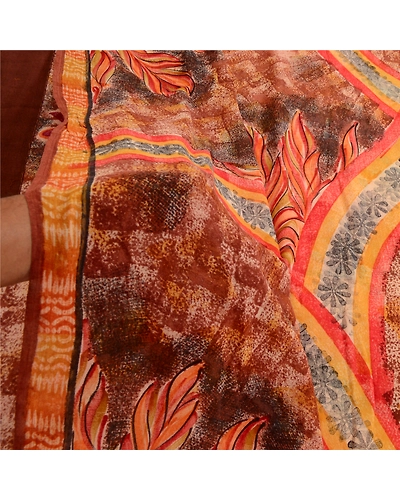 Sanskriti Vintage Brown Sarees Indian Pure Georgette Silk Printed Sari Fabric, PRG-2472-Brown-Printed Floral Design-Pure Georgette Silk-4