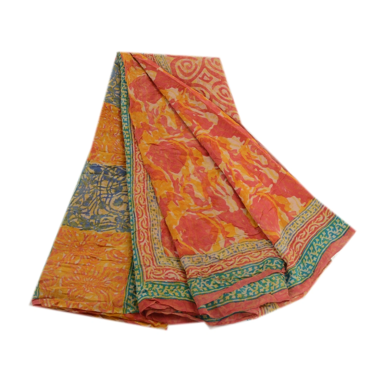 Sanskriti Vintage Orange Sarees Pure Georgette Silk Printed Sari Craft Fabric, PRG-2486-Orange-Printed Floral Design-Pure Georgette Silk-2