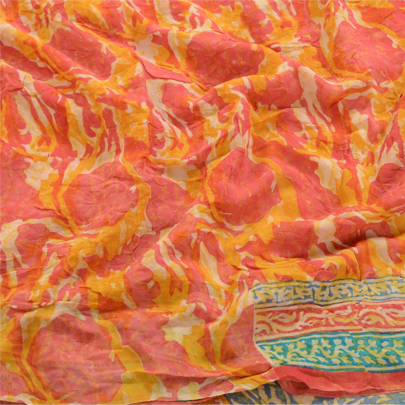 Sanskriti Vintage Orange Sarees Pure Georgette Silk Printed Sari Craft Fabric, PRG-2486-Orange-Printed Floral Design-Pure Georgette Silk-6