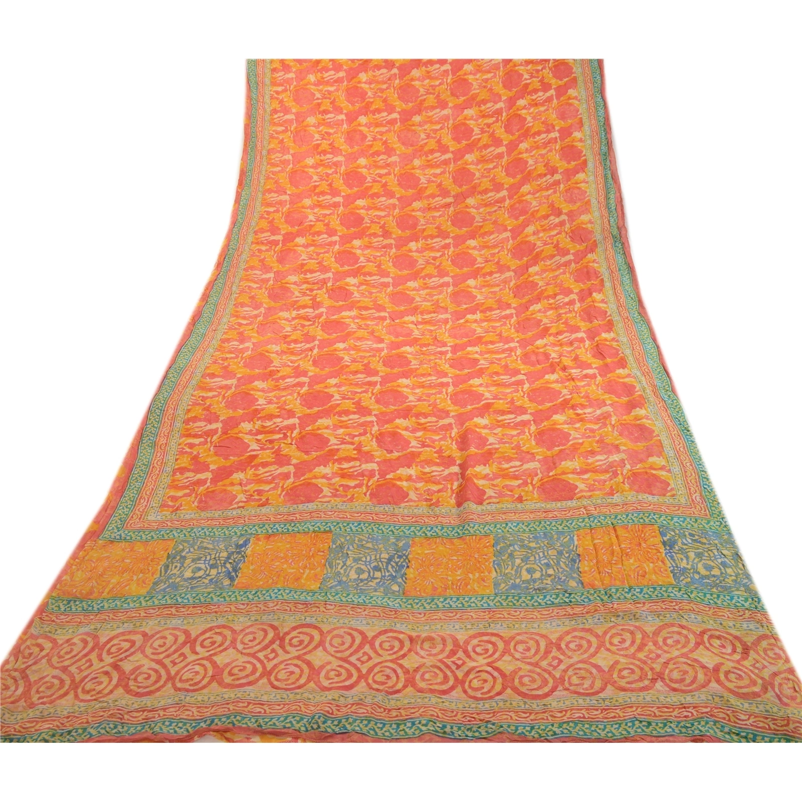 Sanskriti Vintage Orange Sarees Pure Georgette Silk Printed Sari Craft Fabric, PRG-2486-Orange-Printed Floral Design-Pure Georgette Silk-8