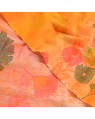 Sanskriti Vintage Multi Sarees Printed Indian Georgette Sari Floral Craft Fabric, PRG-2513-Multi-Printed Floral Design-Poly Georgette-1