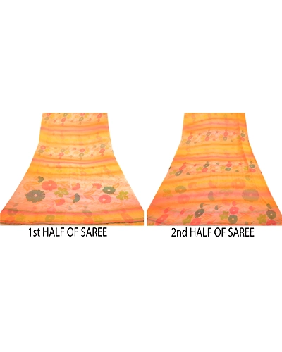 Sanskriti Vintage Multi Sarees Printed Indian Georgette Sari Floral Craft Fabric, PRG-2513-Multi-Printed Floral Design-Poly Georgette-6