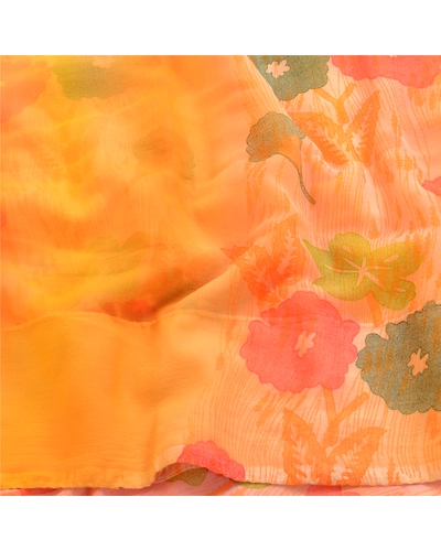 Sanskriti Vintage Multi Sarees Printed Indian Georgette Sari Floral Craft Fabric, PRG-2513-Multi-Printed Floral Design-Poly Georgette-7