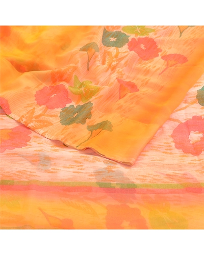 Sanskriti Vintage Multi Sarees Printed Indian Georgette Sari Floral Craft Fabric, PRG-2513-Multi-Printed Floral Design-Poly Georgette-8