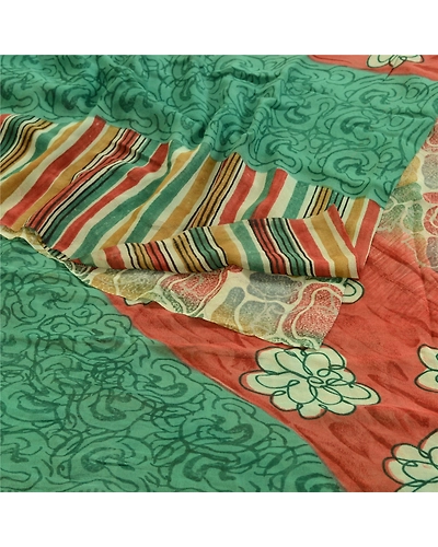 Sanskriti Vintage Indian Multi Sarees Printed Pure Georgette Silk Fabric Sari, PRG-2610-Multi-Printed Floral Design-Pure Georgette Silk-9