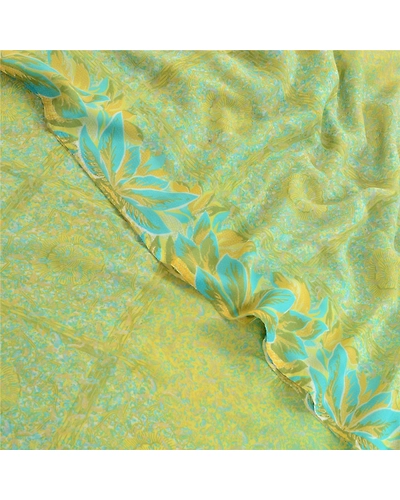 Sanskriti Vintage Green Indian Sarees Printed Georgette Sari 5Yd Craft Fabric, PRG-2754-Green-Printed Floral Design-Poly Georgette-1