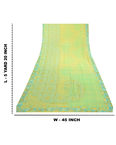 Sanskriti Vintage Green Indian Sarees Printed Georgette Sari 5Yd Craft Fabric, PRG-2754-Green-Printed Floral Design-Poly Georgette-3