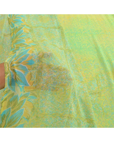 Sanskriti Vintage Green Indian Sarees Printed Georgette Sari 5Yd Craft Fabric, PRG-2754-Green-Printed Floral Design-Poly Georgette-4