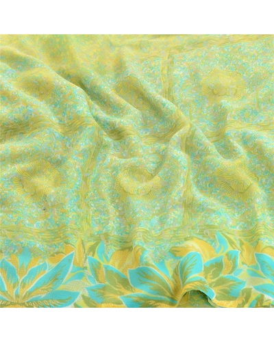 Sanskriti Vintage Green Indian Sarees Printed Georgette Sari 5Yd Craft Fabric, PRG-2754-Green-Printed Floral Design-Poly Georgette-6