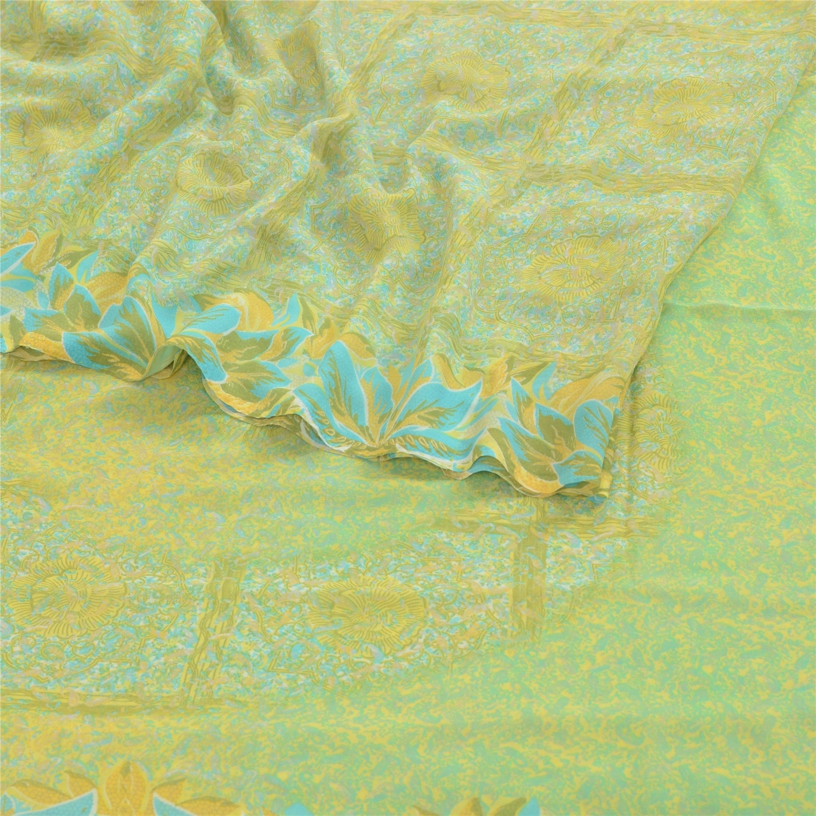 Sanskriti Vintage Green Indian Sarees Printed Georgette Sari 5Yd Craft Fabric, PRG-2754-Green-Printed Floral Design-Poly Georgette-7