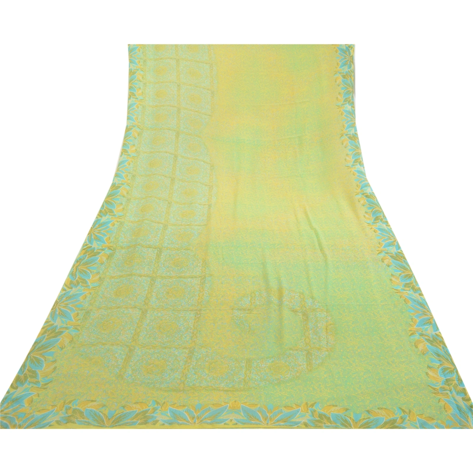 Sanskriti Vintage Green Indian Sarees Printed Georgette Sari 5Yd Craft Fabric, PRG-2754-Green-Printed Floral Design-Poly Georgette-8