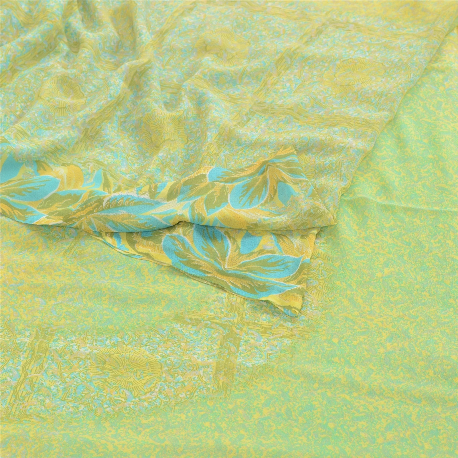 Sanskriti Vintage Green Indian Sarees Printed Georgette Sari 5Yd Craft Fabric, PRG-2754-Green-Printed Floral Design-Poly Georgette-9