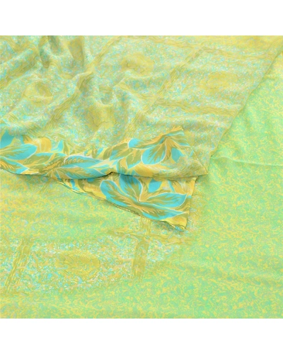 Sanskriti Vintage Green Indian Sarees Printed Georgette Sari 5Yd Craft Fabric, PRG-2754-Green-Printed Floral Design-Poly Georgette-9