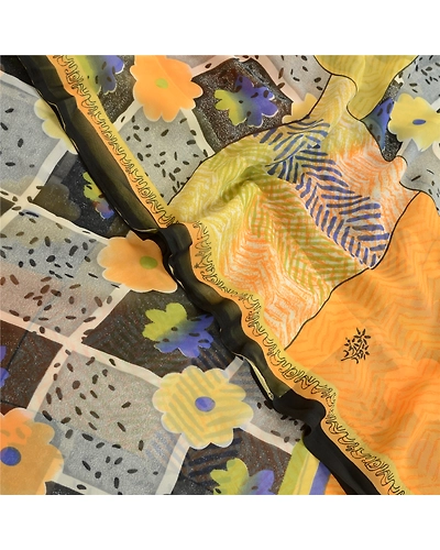 Sanskriti Vintage Indian Multi Sari Printed Georgette Sarees Floral Craft Fabric, PRG-2782-Multi-Printed Floral Design-Poly Georgette-1