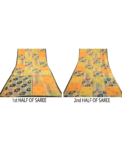 Sanskriti Vintage Indian Multi Sari Printed Georgette Sarees Floral Craft Fabric, PRG-2782-Multi-Printed Floral Design-Poly Georgette-5