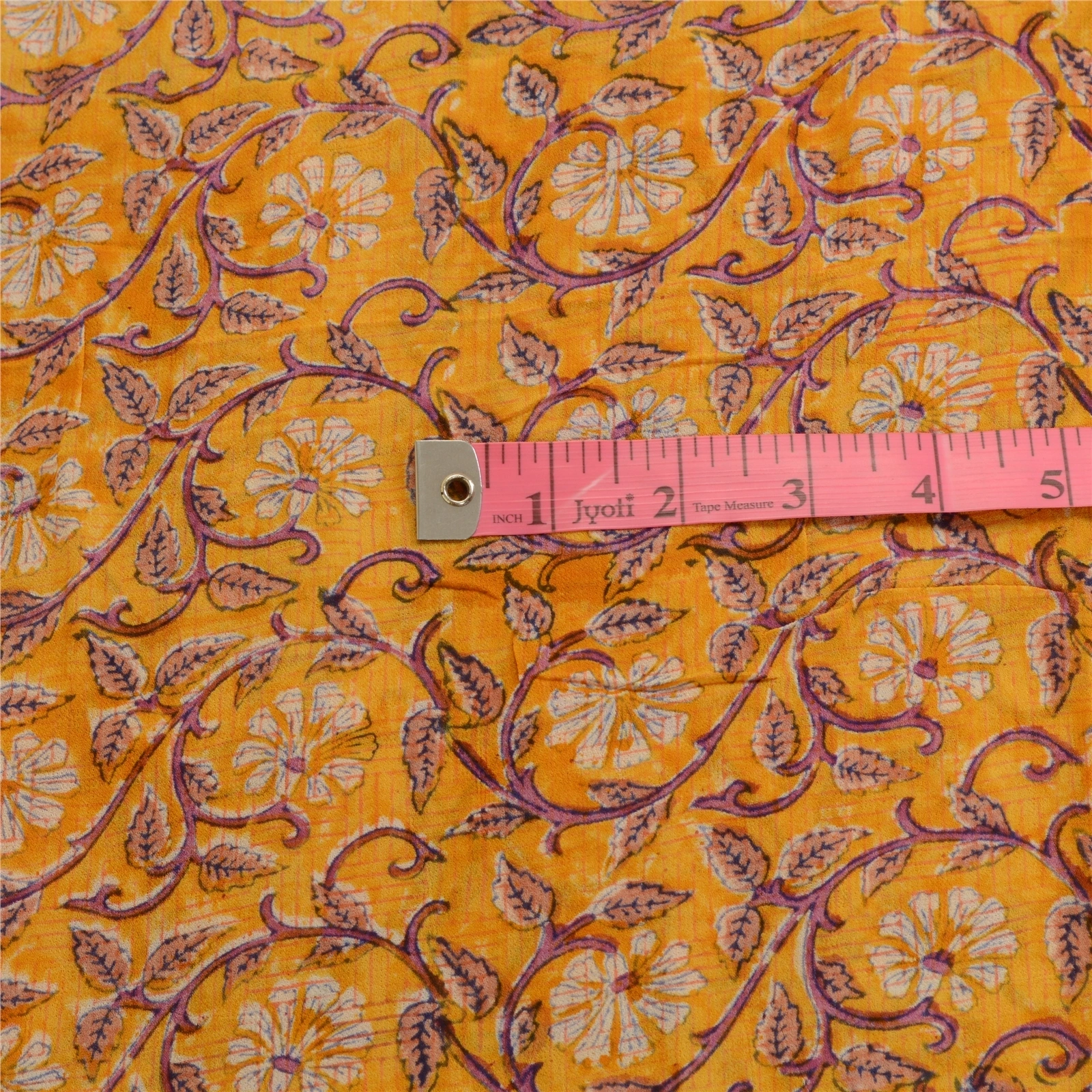 Sanskriti Vintage Yellow Sarees Pure Georgette Silk Printed Sari Craft Fabric, PRG-2802-Yellow-Printed Floral Design-Pure Georgette Silk-3