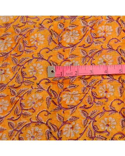 Sanskriti Vintage Yellow Sarees Pure Georgette Silk Printed Sari Craft Fabric, PRG-2802-Yellow-Printed Floral Design-Pure Georgette Silk-3