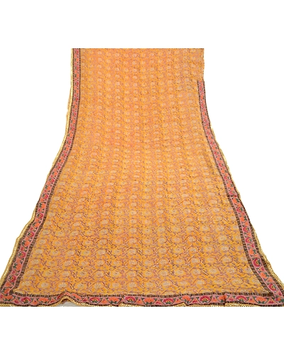 Sanskriti Vintage Yellow Sarees Pure Georgette Silk Printed Sari Craft Fabric, PRG-2802-Yellow-Printed Floral Design-Pure Georgette Silk-9