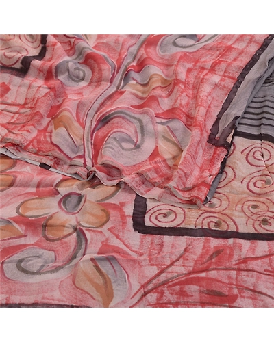Sanskriti Vintage Sarees Dusty Pink Pure Georgette Silk Print Sari Craft Fabric, PRG-2832-Dusty Pink-Printed Floral Design-Pure Georgette Silk-7