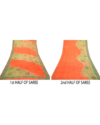 Sanskriti Vintage Orange Sarees Pure Georgette Silk Printed Sari Craft Fabric, PRG-2914-Orange-Printed Floral Design-Pure Georgette Silk-5
