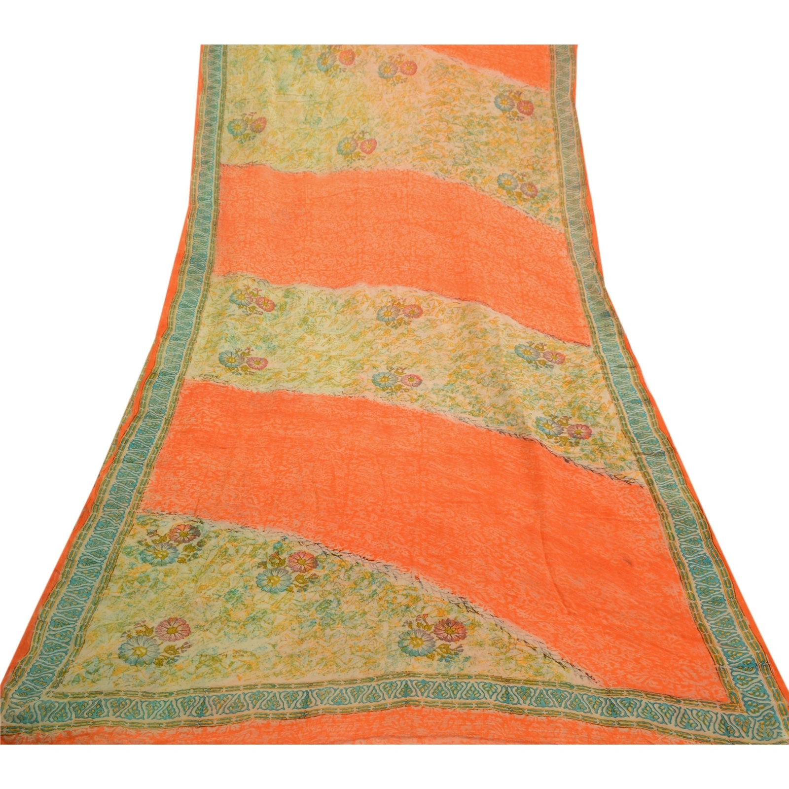 Sanskriti Vintage Orange Sarees Pure Georgette Silk Printed Sari Craft Fabric, PRG-2914-Orange-Printed Floral Design-Pure Georgette Silk-8