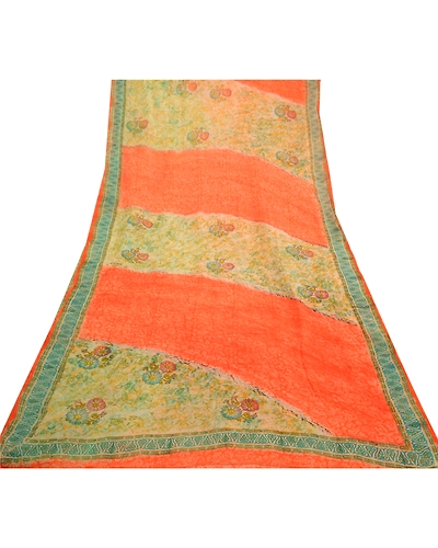 Sanskriti Vintage Orange Sarees Pure Georgette Silk Printed Sari Craft Fabric, PRG-2914-Orange-Printed Floral Design-Pure Georgette Silk-8