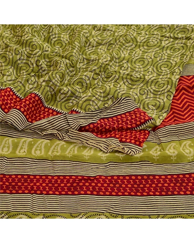 Sanskriti Vintage Green Sarees Pure Georgette Silk Printed Sari 5Yd Craft Fabric, PRG-2916-Green-Printed Floral Design-Pure Georgette Silk-9