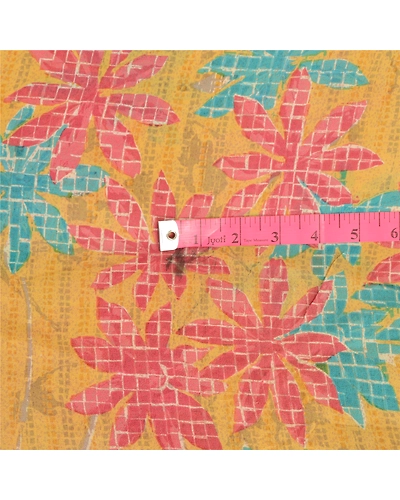 Sanskriti Vintage Yellow Sarees Pure Georgette Silk Printed Sari Craft Fabric, PRG-2939-Yellow-Printed Floral Design-Pure Georgette Silk-3
