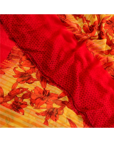 Sanskriti Vintage Yellow Indian Sarees Printed Georgette Sari Craft 5Yard Fabric, PRG-3007-Yellow-Printed Floral Design-Poly Georgette-1