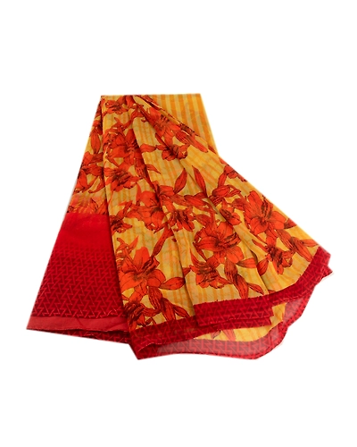 Sanskriti Vintage Yellow Indian Sarees Printed Georgette Sari Craft 5Yard Fabric, PRG-3007-Yellow-Printed Floral Design-Poly Georgette-2