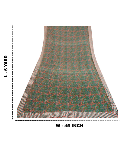 Sanskriti Vintage Green Indian Sarees Printed Georgette Sari 5Yd Craft Fabric, PRG-3010-Pink-Printed Floral Design-Poly Georgette-3