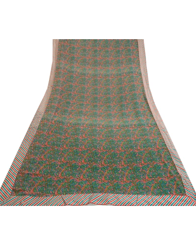 Sanskriti Vintage Green Indian Sarees Printed Georgette Sari 5Yd Craft Fabric, PRG-3010-Pink-Printed Floral Design-Poly Georgette-8
