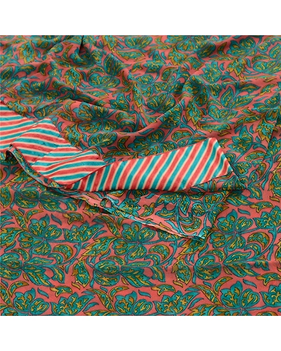 Sanskriti Vintage Green Indian Sarees Printed Georgette Sari 5Yd Craft Fabric, PRG-3010-Pink-Printed Floral Design-Poly Georgette-9