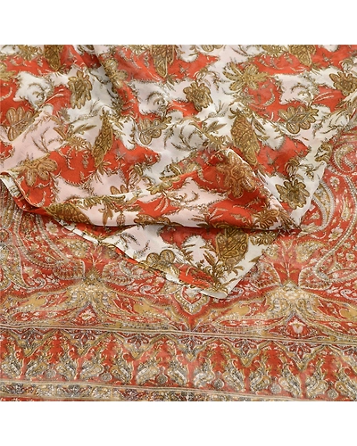 Sanskriti Vintage Ivory Sarees Pure Georgette Silk Printed Sari 5Yd Craft Fabric, PRG-3020-Ivory-Printed Floral Design-Pure Georgette Silk-10
