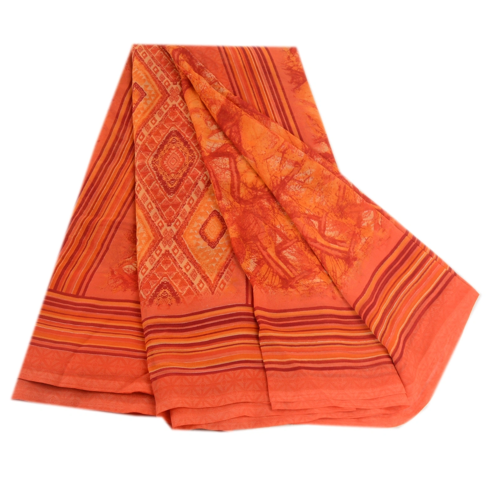 Sanskriti Vintage Orange Indian Sarees Georgette Printed Sari Craft 5Yard Fabric, PRG-3024-Orange-Printed Floral Design-Poly Georgette-2