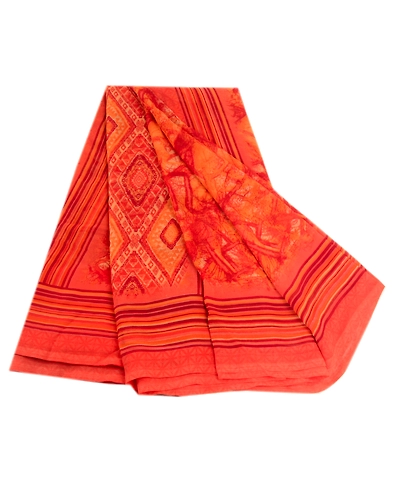 Sanskriti Vintage Orange Indian Sarees Georgette Printed Sari Craft 5Yard Fabric, PRG-3024-Orange-Printed Floral Design-Poly Georgette-2