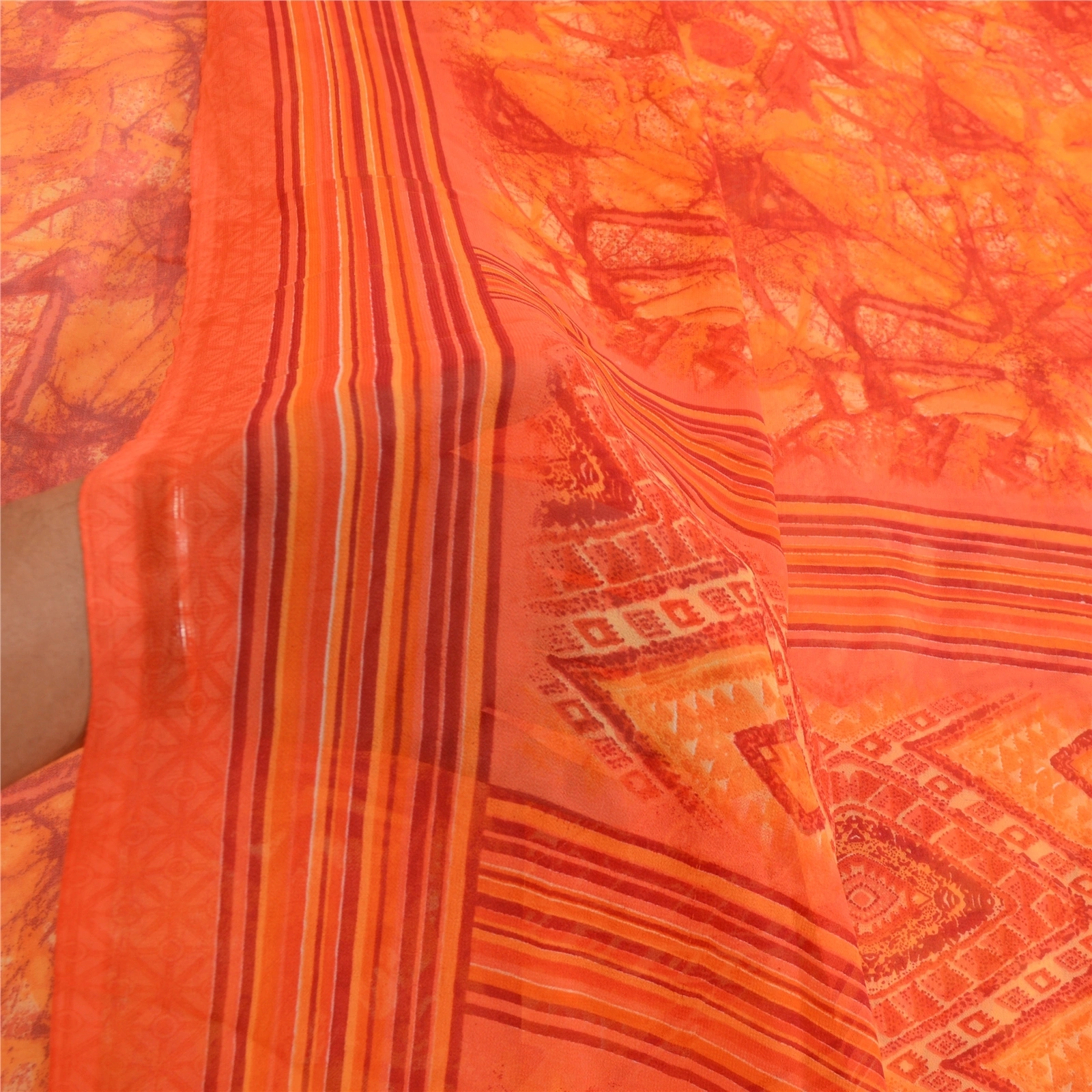 Sanskriti Vintage Orange Indian Sarees Georgette Printed Sari Craft 5Yard Fabric, PRG-3024-Orange-Printed Floral Design-Poly Georgette-4