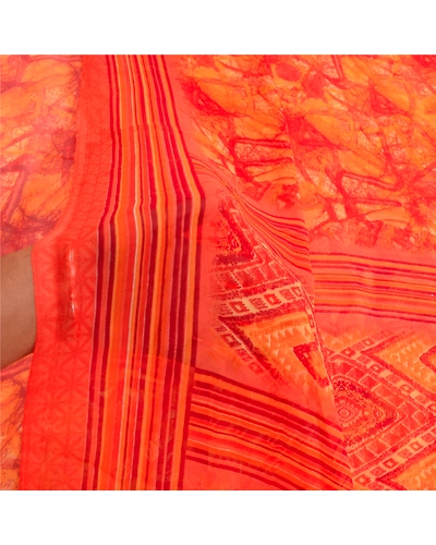Sanskriti Vintage Orange Indian Sarees Georgette Printed Sari Craft 5Yard Fabric, PRG-3024-Orange-Printed Floral Design-Poly Georgette-4