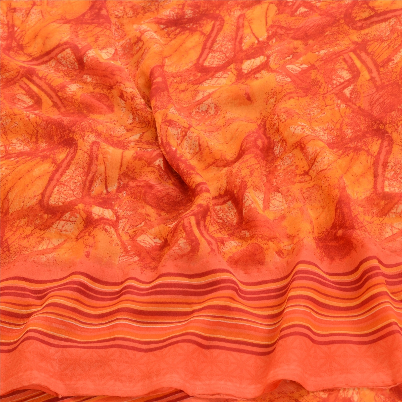 Sanskriti Vintage Orange Indian Sarees Georgette Printed Sari Craft 5Yard Fabric, PRG-3024-Orange-Printed Floral Design-Poly Georgette-6