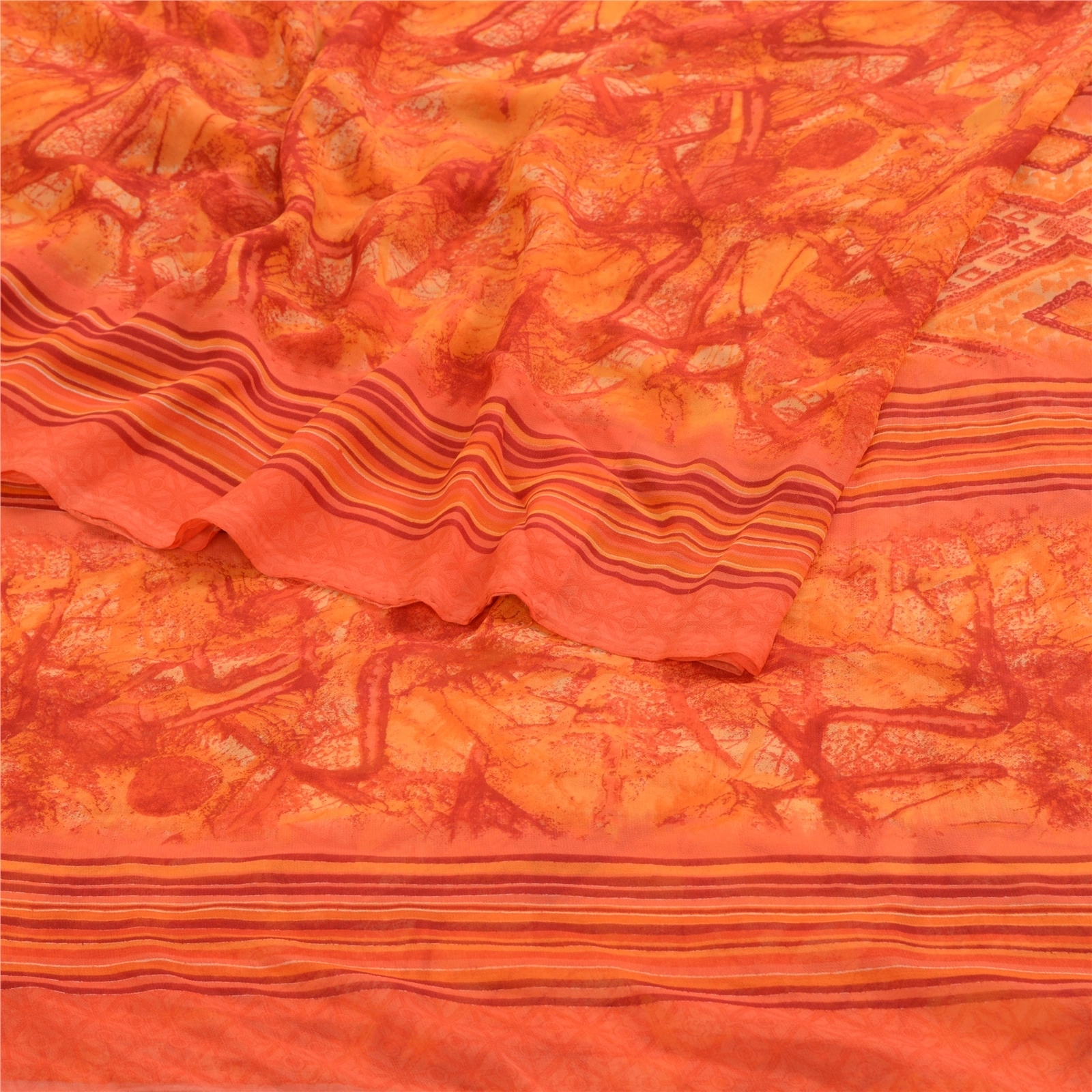 Sanskriti Vintage Orange Indian Sarees Georgette Printed Sari Craft 5Yard Fabric, PRG-3024-Orange-Printed Floral Design-Poly Georgette-7