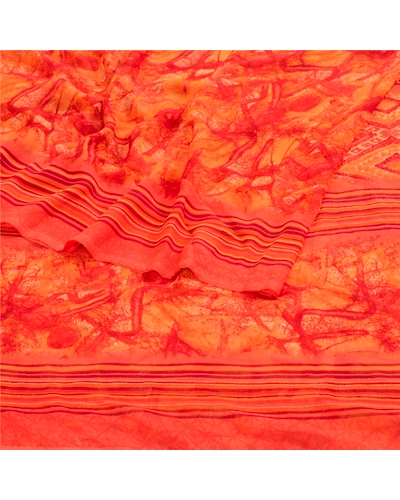 Sanskriti Vintage Orange Indian Sarees Georgette Printed Sari Craft 5Yard Fabric, PRG-3024-Orange-Printed Floral Design-Poly Georgette-7