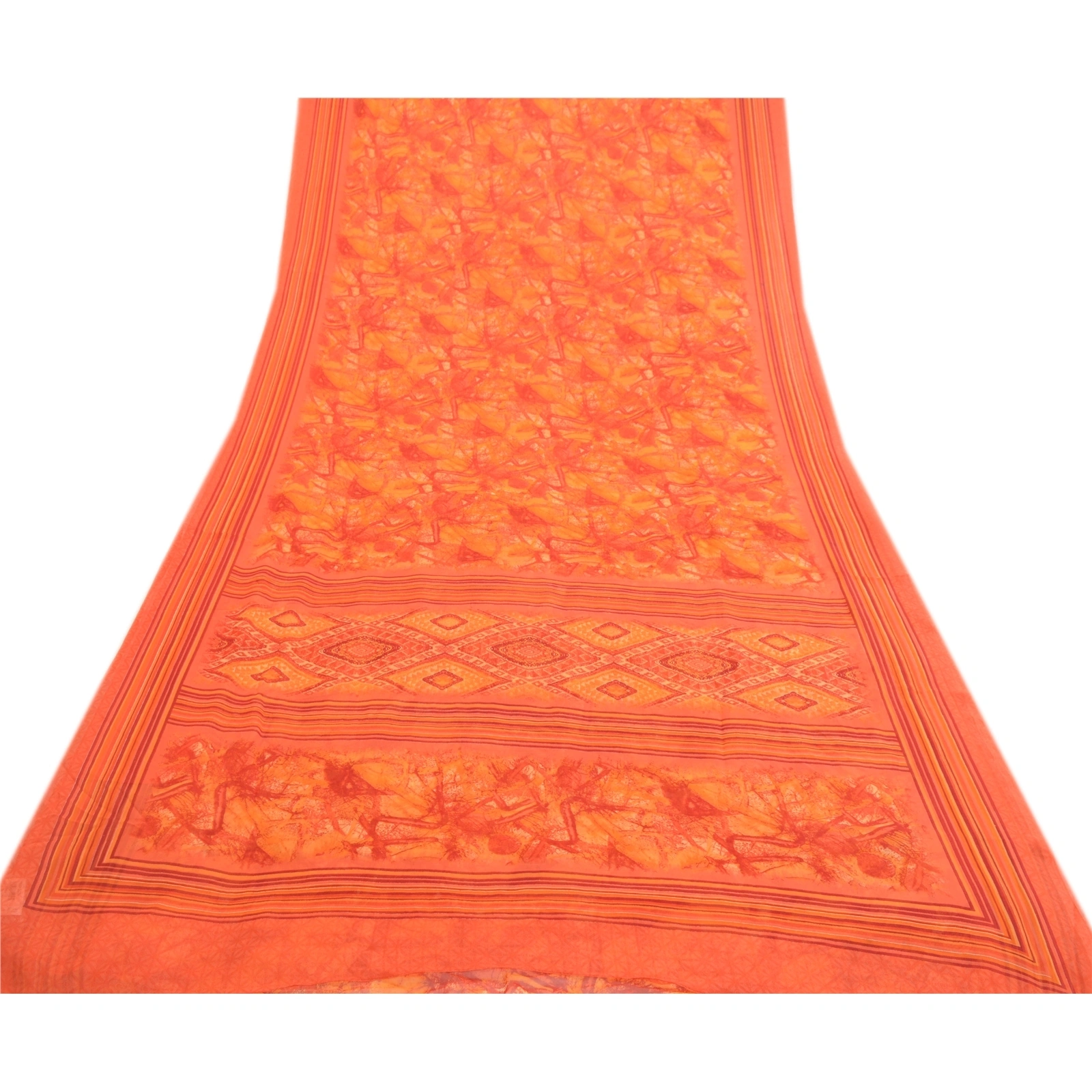 Sanskriti Vintage Orange Indian Sarees Georgette Printed Sari Craft 5Yard Fabric, PRG-3024-Orange-Printed Floral Design-Poly Georgette-8